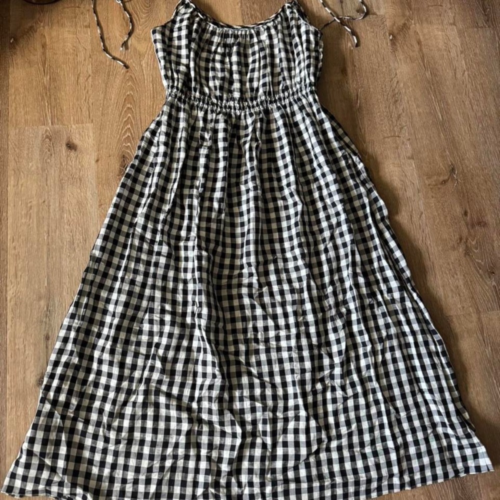 Doen Black & White Leslie Gingham Smoked Midi‎ Dress Size L - Picture 4 of 6